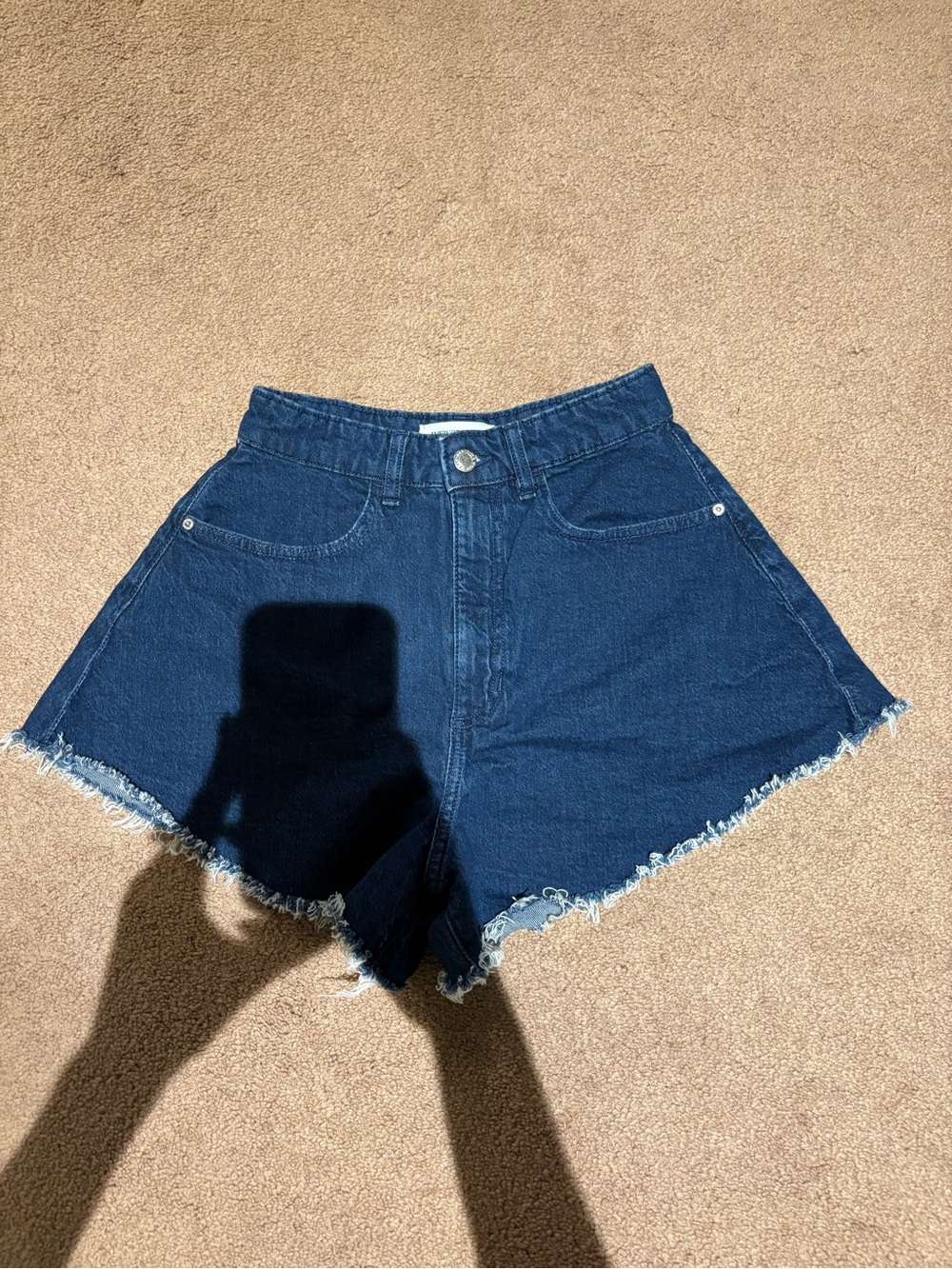 Weworewhat High-Waist Dark Blue Denim Shorts with Frayed Hem size 25